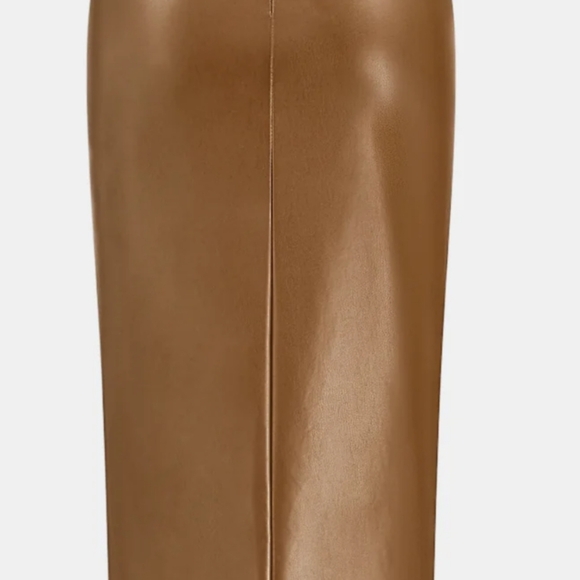 Commense Elegant Ruched Faux Leather Midi Skirt - Large (Almond/ Apricot) - Picture 2 of 3